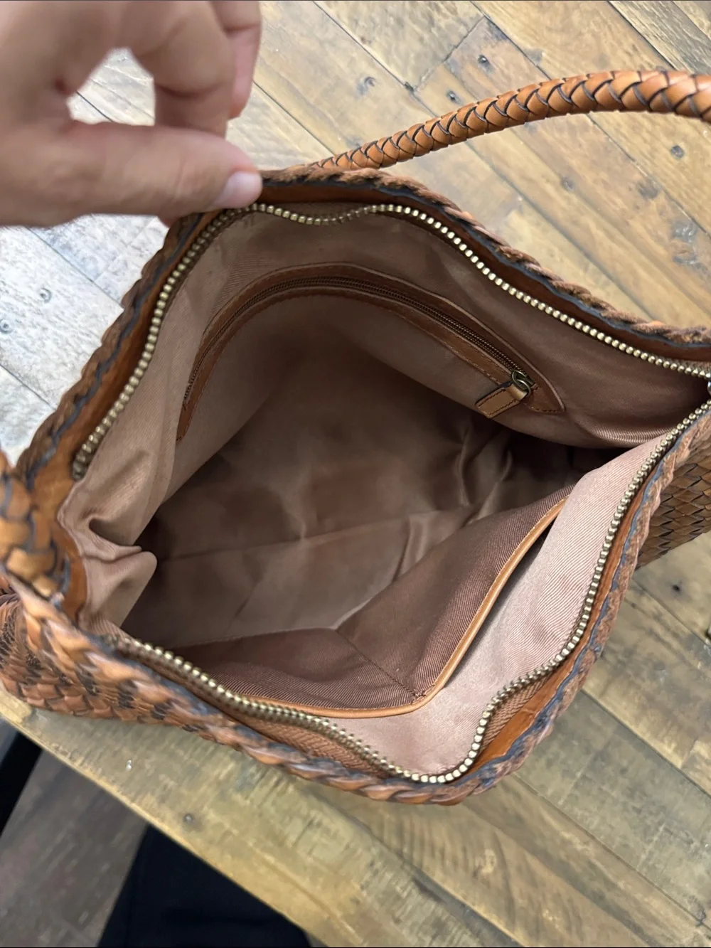 Woven Leather Shoulder Bag in Brown - Picture 3 of 9
